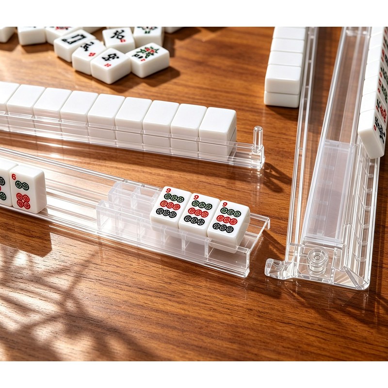 17.3" Acrylic Mahjong Racks with Pushers Set of 4, Clear