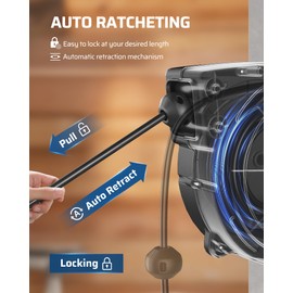 DEWENWILS Extension Cord Reel, 40FT Retractable Cord Reel, 12/3AWG SJTOW, Lighted Triple Tap Outlets, 15 Amp Circuit Breaker, Ceiling/Wall Mount, UL Listed