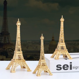 DECHOUS Eiffel Tower Statue Metal Paris Eiffel Tower Collectible Figurine Iron Craft Architecture Model Desktop Ornament for Home Table Decor Travel Golden 13cm