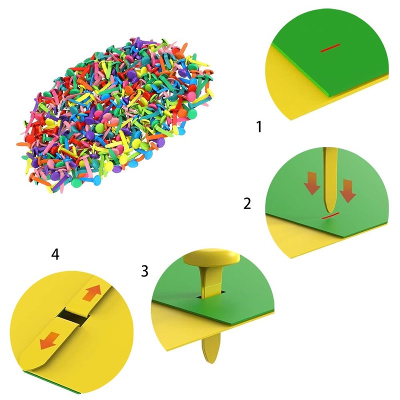 ANYUANKW Pack of 300 Mini Brads Pattern Clips Metal Colourful