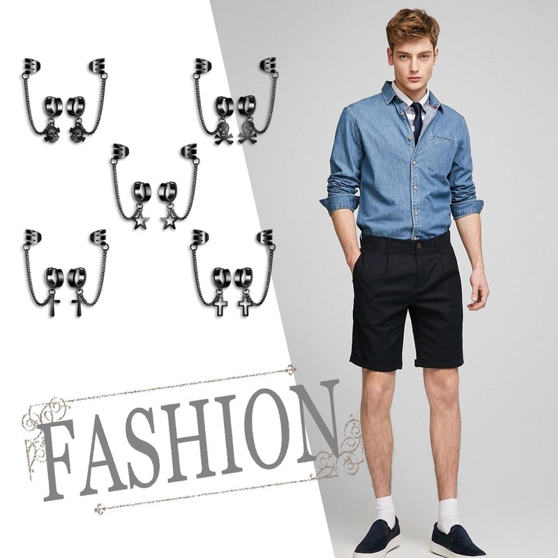 feilok Stainless Steel Hoop Earrings with Chain Fashion Women's Earrings