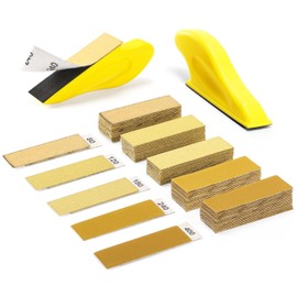 MANICAF Pack of 50 Sandpaper with Hand Sanding Block Sanding Sheets Grit 80/120/180/240/400 Sandpaper Set, Detail Sanding Set, Wet Sandpaper Set for Sanding and Polishing