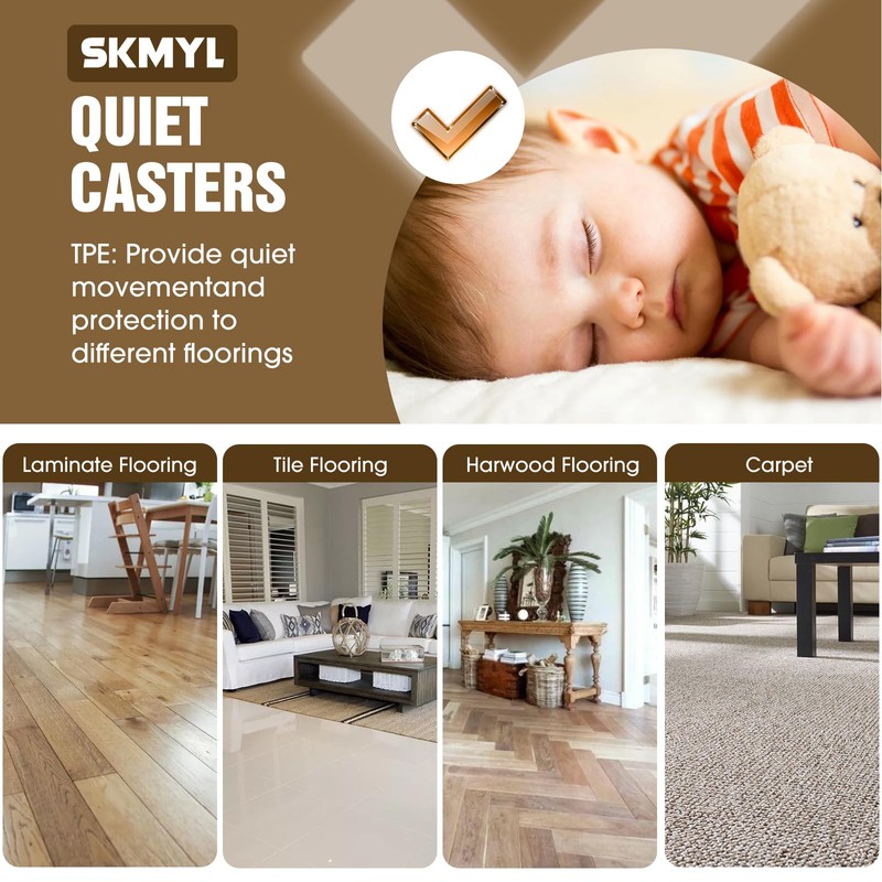 SKMYL 1.25 Inch Small Fixed Caster Wheels with Quiet Rolling,Drawer