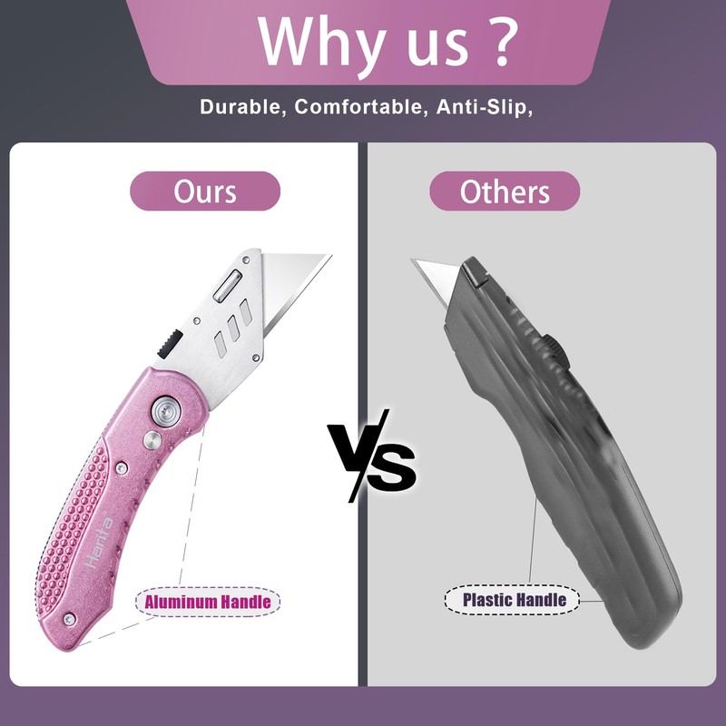Box Cutter, Folding Utility Knife with Aluminum Handle, Heavy Duty