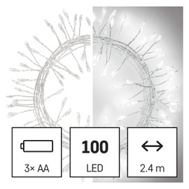 EMOS Kaltweiße LED Nano-Lichterkette 2,4 Meter, Cluster Lichterdraht Silbern, 6/18 h Timer-Funktion, Batteriebetrieben (3x AA), Leuchtdauer 10.000 h, IP20 für Innenbereich