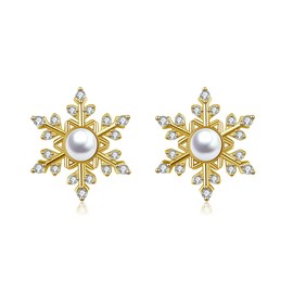 Kamise Jewellery Set for Women, 925 Sterling Silver Christmas Jewellery Set, 2 Pieces Snowflake Necklace & Stud Earrings with Pearl Zirconia, Hypoallergenic, 45 cm Pendant, Silver Chain, Christmas