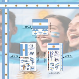 AhfuLife 24 Sheets Argentina Flag Tattoos, Argentine Temporary Tattoo Transfer Stickers for World Cup Football Fan Kids Party Heritage Hispanic Month Decorations