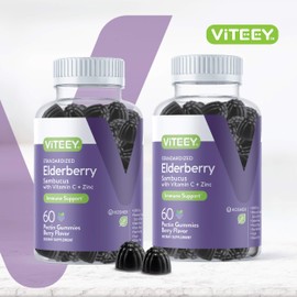 Viteey Sambucus Elderberry Gummies for Adults – Elderberry Vitamin C and Zinc Immunity Gummies - Vegan, Gluten-Free – 120 Count