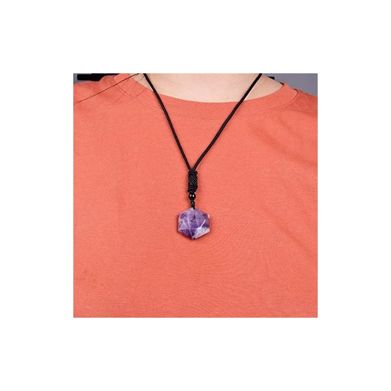 RICHARD-911 Collar Estrella Hexagonal De Amatista Piedra Natural Amuleto Meditación