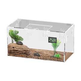 Giznzg Acrylic Tarantula Enclosure, Reptile Terrarium Breeding Tank w/Temperature Hygrometer,Habitat Reptiles Feeding Box Isopod Terrarium Cage for Insect Lizard Home Office (Reptile-Tank-S(No Tray))