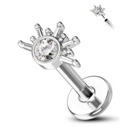 COCHARM Titanium Sun Helix Cartilage Tragus Earring Stud 16g 6mm Flat Back Helix Cartilage Tragus Piercing for Women Silver Threadless Helix Tragu Cartilage Jewelry Push Pin Ear Piercing