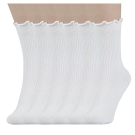 Eforwest Womens Socks, Ruffle Turn-Cuff Casual Crew Socks Breathable Cool Knit Cotton Lettuce Frilly Ankle Sock 6 Pack (US, Alpha, One Size, Regular, Regular, 6-pairs(white)_crew Socks)