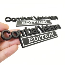 WULIDE 2PC Combat Veteran Edition Emblem Car Bumper Metal 3D Badge Decal Sticker Replacement for F150 F250 F350 Motorcycle Truck SUV Cruise Ship Tank 5.9'' x 1.4'' Black/White