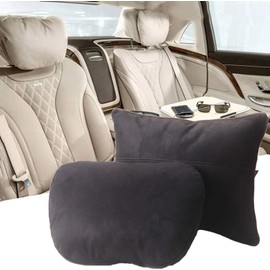 Kwak's Headrest Lumbar Cushion Set Maybach Design S Class Soft Car Pillow (Black)