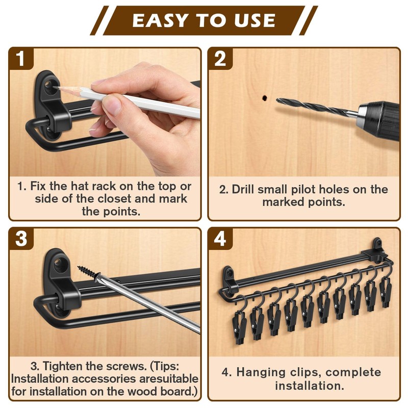 ProtectHobby Sliding Hat Organizer with 20 Clips, Hat Organizer for