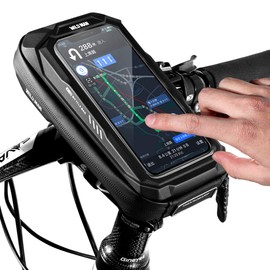 WILD MAN Rainproof Phone Holder Type Handlebar Bike Bag with Touch Screen for MTB Mountain Road Bike Cycling(X3,Black)
