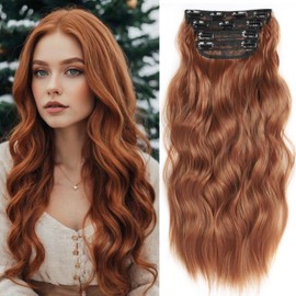 Ginger Red Clip-in Hair Extensions - 4 PCS Soft Long Wavy Synthetic 20 Inch Thick Hairpieces Double Weft 11 Clips