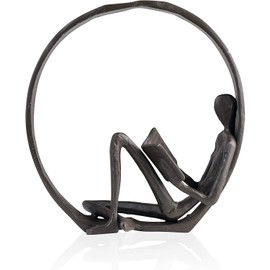 Aesthetic Encircled Reader Iron Sculpture - Bookshelf Accessories Decorative Objects for Home & Office - Black Statue - Modern Abstract Figurine Shelf Decor Accents - Bookcase Decorations Items