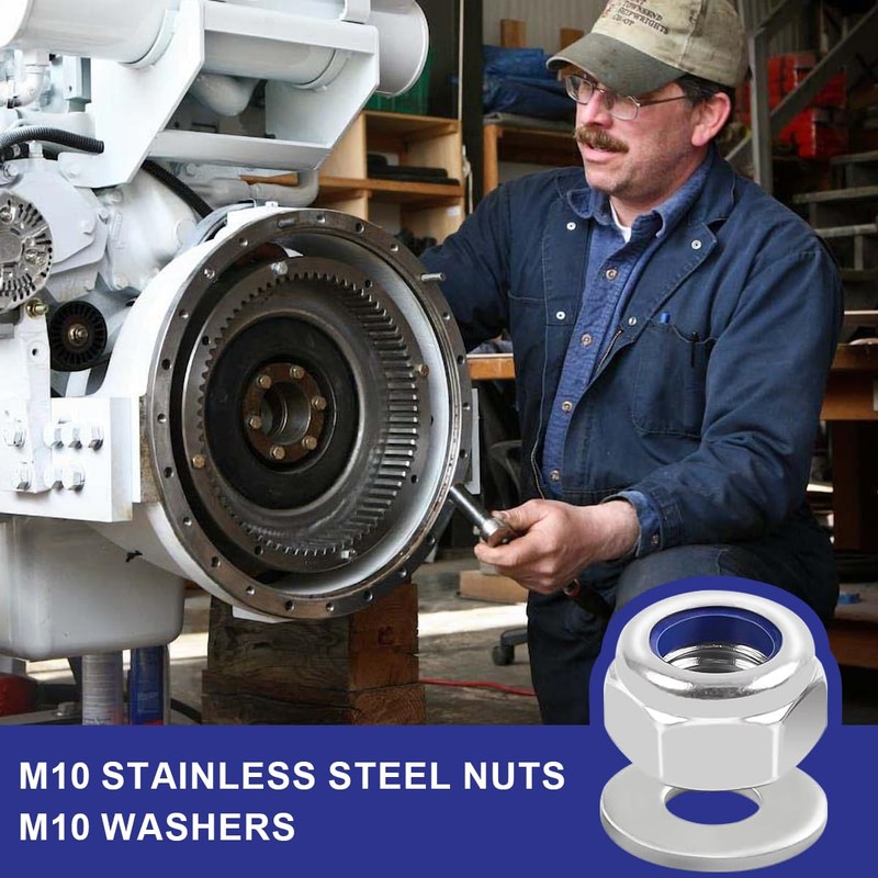 M10 Nuts, 40 Pieces Standard A2 V2A Self Locking Nuts,