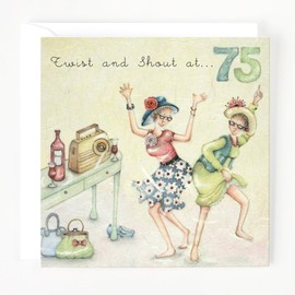 Berni Parker Birthday Card - Twist and Shout at 75 - Birthday Card For Her - Illustration of Two Ladies Dancing