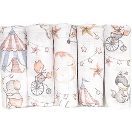 FENSILO Baby Muslin Cloths, Burp Cloths, Muslin Nappies, Pack of 5, 70 x 80 cm for Baby and Newborn, Muslin Squares for Boys and Girls, Cotton Burp Cloths, Wipe-Clean
