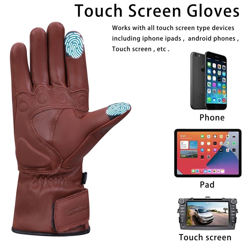 Harssidanzar Winter Motorcycle Gloves,Mens Long Gauntlet Leather Full Finger Touchscreen