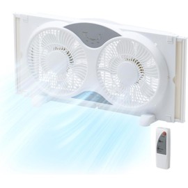 EZ-CHILL 9” Window Fan with Remote Control, 3 Speed Dual Fans with Auto-Locking Expanders, 3 Modes (Cool, Circulate, Exhaust), Fabric Cover, White