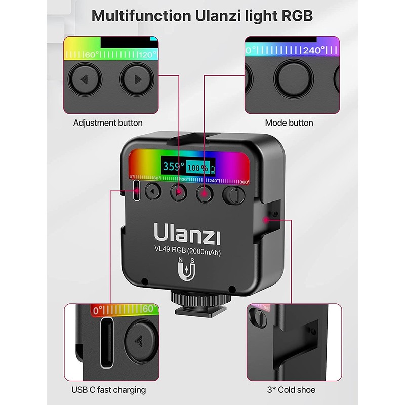 Video Light RGB, ULANZI VL49 Led Camera Light Mini 360°