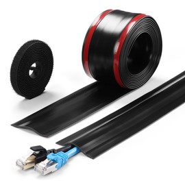 16.4ft Cord Cover Floor, Soft PVC Cord Covers for Wires on Floor, Self-Adhesive Floor Cable Cover Cord Hider, Floor Cable Management Cable Protector for Commercial Office Carpet/Floors/Wall Black