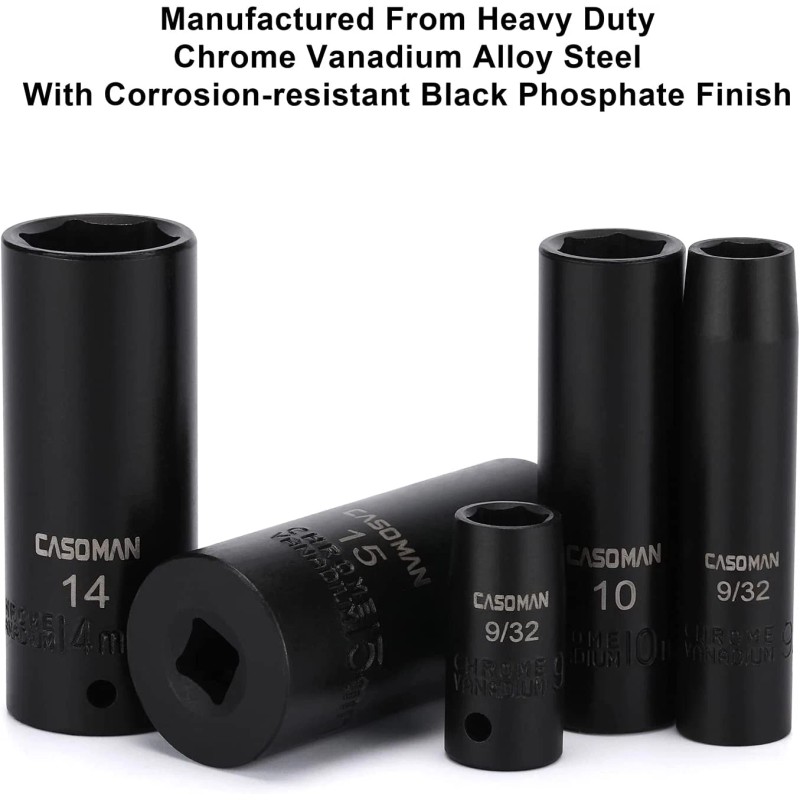 CASOMAN 1/4 Inch Drive Master Impact Socket Set, 50-Piece, 6-Point,
