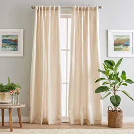 Peri Home 100% Linen Back Tab Lined Curtain, 108" Panel Pair, Beige