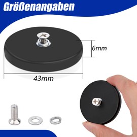 Pack of 20 Neodymium Magnets with M4 Threaded Bolts, 43 mm Rubberised Neodymium Magnets Extra Strong