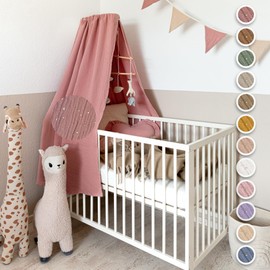 lilimaus Baby Bed Canopy, Dusky Pink, Canopy for Baby Bed Made of 100% Cotton Muslin, Handmade – Bed Canopy for Girls and Boys – Canopy Bed Curtains as Decoration for Children's Room and Baby Room