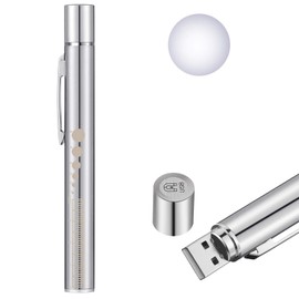 Honoson Pen Light, Reusable LED Penlight for Students Doctors Nurses with 2 LED Sources, USB Rechargeable, Extra Warm Light Bulb, Pocket Clip(Silver,1 Piece)