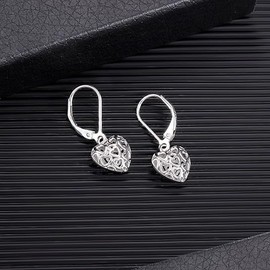 925 Sterling Silver Leverback Earrings for Women Trendy,Silver French Style Heart Dangle Drop Earrings Hypoallergenic Earing Jewelry for women