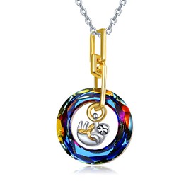 PRAYMOS Crystal Necklace for Women 925 Sterling Silver Sloth / Circle / Wolf / Mermaid Colourful Healing Crystal Pendant Jewellery Birthday Gifts for Women, Sterling Silver, Crystal