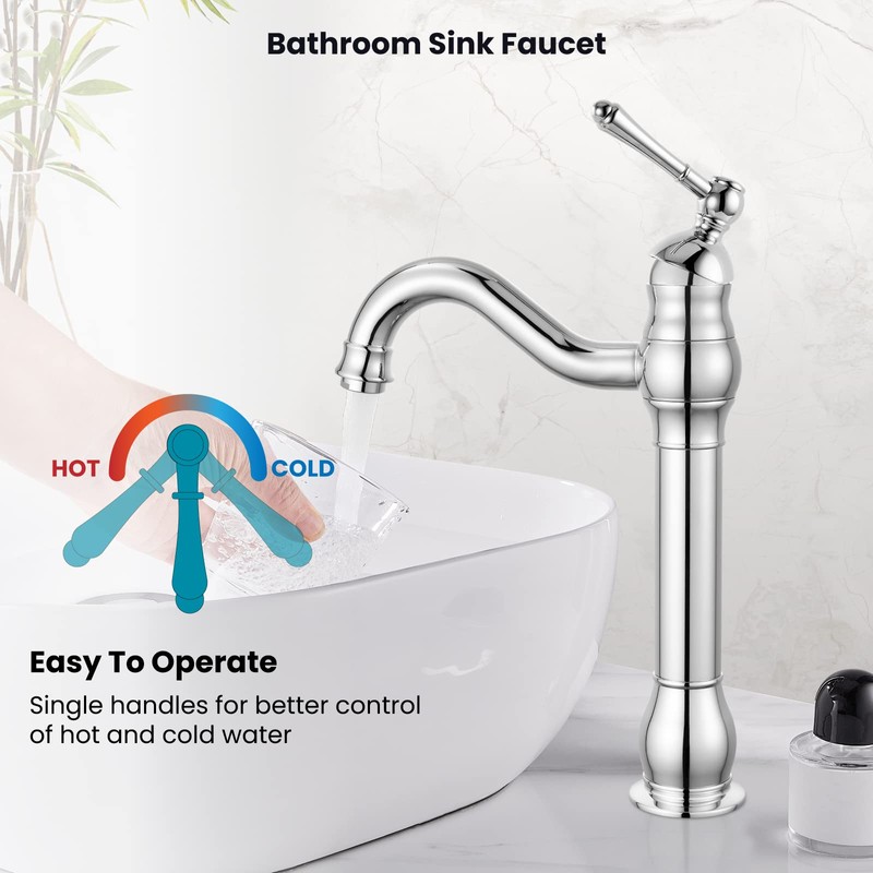 gotonovo Single Handle Vessel Sink Faucet 360° Swivel Bathroom Faucet