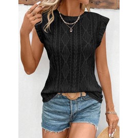 SHEWIN Cute Tops for Women Spring Fashion 2025 Trendy Casual Crewneck Cap Sleeve Tank Tops for Women Summer Tops Black Large