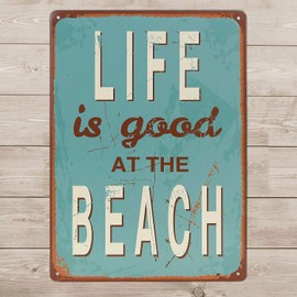 ARTCLUB Life Is Good At The Beach Metal Tin Sign, Vintage Antique Plaque Poster Living Room Bedroom Home Wall Decor