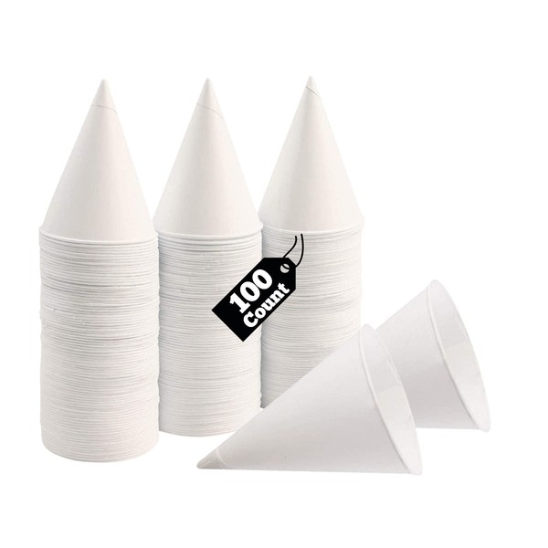 Smygoods White Paper Cone Cups 4.5 Oz, Snow Cone Cups 100 Count,