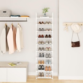 MUAHRCE 10-Tier Tall Shoe Rack for Closet, Entryway, Adjustable Sturdy Durable Shoe Shelf,Narrow Shoe Stand Organizer (18" W×10" D×72.8" H,White)
