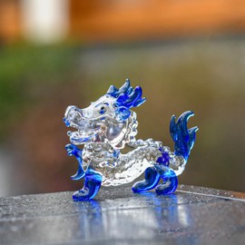 Dragon Figurine Crystal Dragon Figurine Dragon Object Glassware Dragon Figurine 2024 Zodiac Feng Shui Goods Lucky Figurine Amulet Feng Shui Goods New Year Decoration Car Decoration Room Indoor Decoration (Blue, 1)