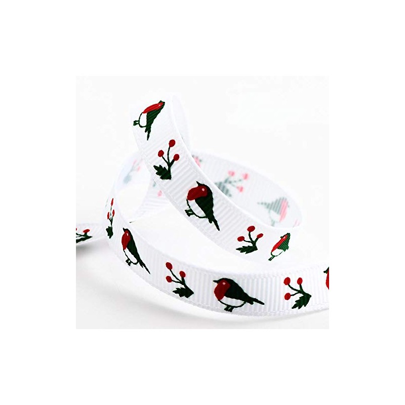 Robins Christmas Grosgrain Ribbon - 9mm x 5M - White
