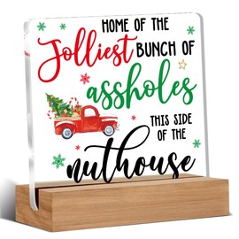 Funny Family Christmas Gifts, Christmas Vacation Decorations for Home, Home of The Jolliest Decor Desk Signs Plaques 4 × 4 Inches Acrylic