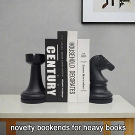 Carchistan Chess Bookends Novelty Book Holders, Decorative Book Ends Modern Bookends Stoppers for Shelves, Black Heavy Duty Book Ends for Shelves Office Desk Decoration, Resin, 7" x 7"