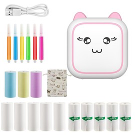 DIFCUL Mini Thermal Printer,Bluetooth Labler Maker,Portable Inkless Printers Compatible with Android and ios,Printable Photos,Lists,Memo,QR Codes,Notes（Pink）