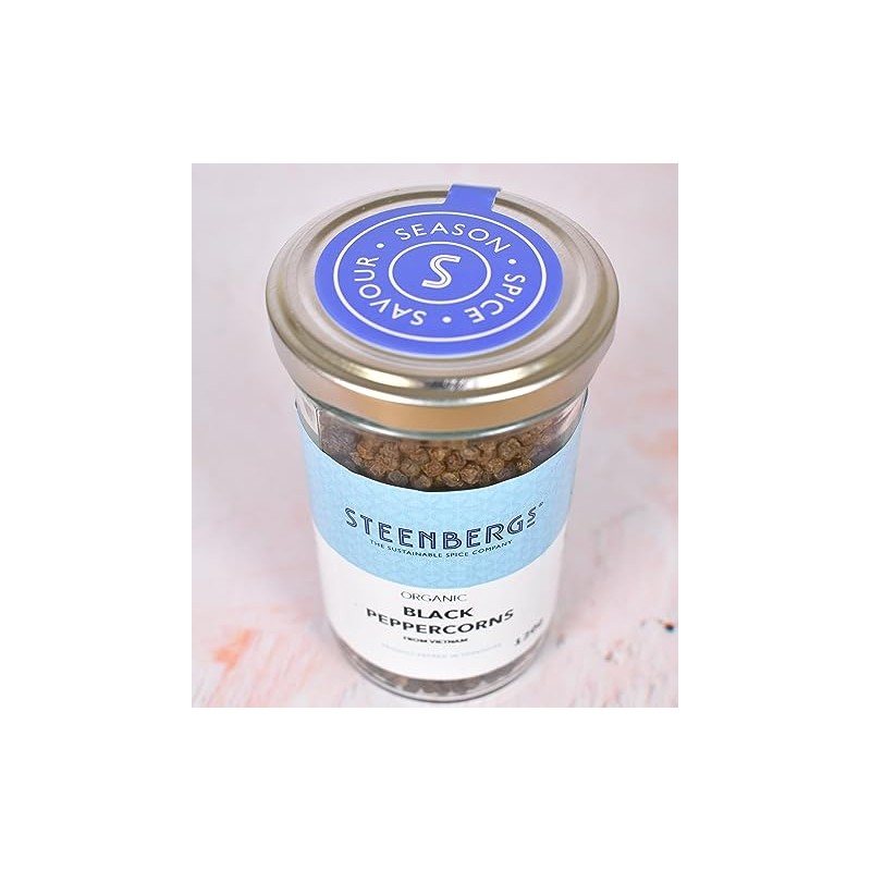 Steenbergs Organic Black Peppercorns Large Jar - 120g