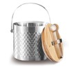 Sipoyen Stainless Steel Hammered Insulated Ice Bucket with Wooden Lid
