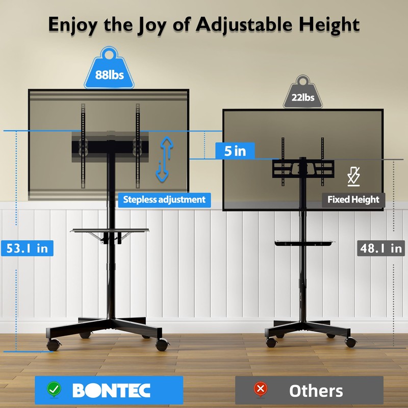 BONTEC Mobile TV Stand for 23-60 Inch TVs, Rolling TV