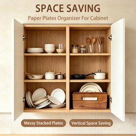 Paper Plate Organizer, Wood Plate Dispenser for 7-12 Inches Plates
